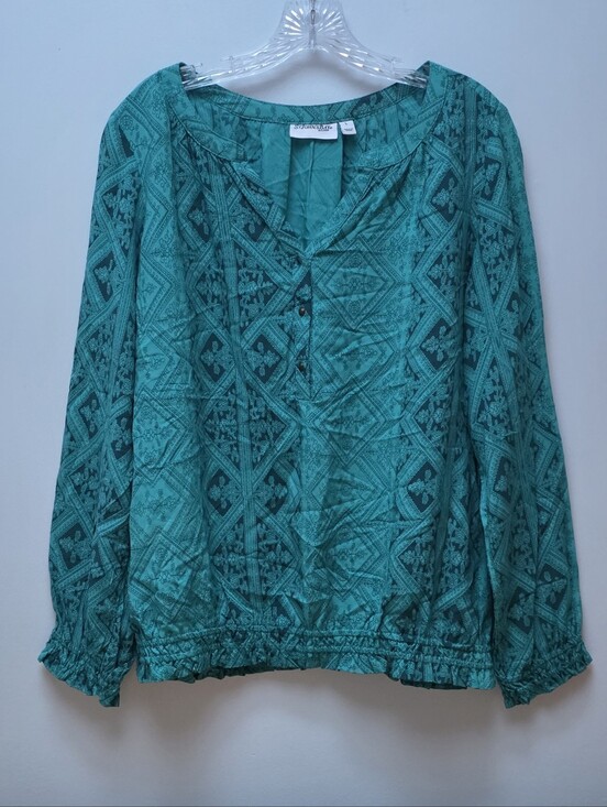 Tops - ST. JOHN'S BAY | Teal Patterned Blouse, Sz. L